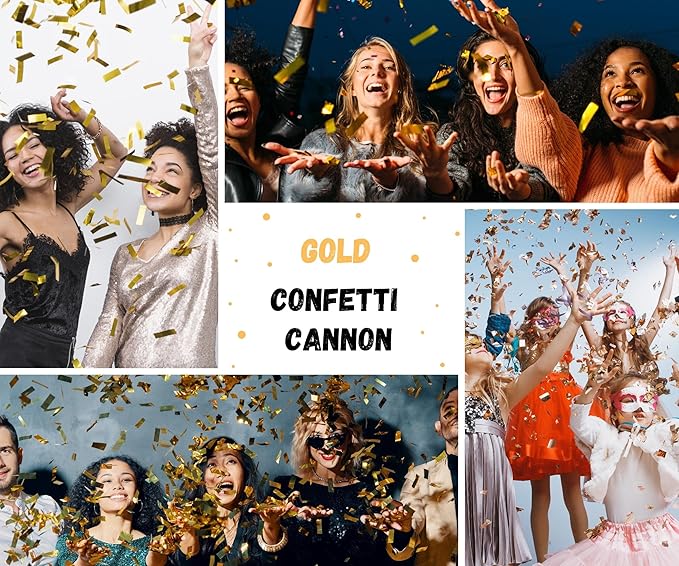 Confetti Cannon with Magic Snap - Pack of 6 Gold Poppers - Confetti Shooters for New Year's Eve, Birthday, Graduation, Party, Weddings - Confetti Launchers for any Celebration