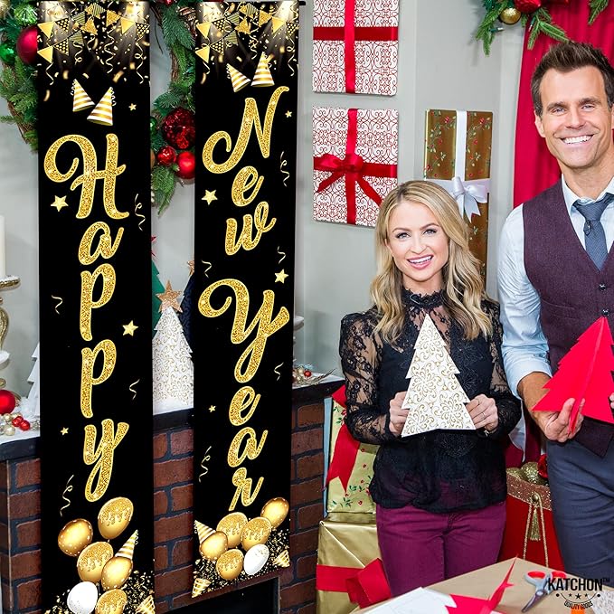 KatchOn, XtraLarge Happy New Year Door Banner - 72x12 Inch | Scripted Door Banner for New Years Decorations 2026 | Happy New Year Banner | New Years Eve Party Supplies 2026 | Nye Decorations