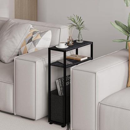 Narrow Side Table, Slim Side Table with Magazine Rack, Bathroom Table for Small Spaces, Narrow Bedside Table for Living Room, Bedroom | with Magazine Rack, Bathroom Table, for Small Spaces, for Living Room, Bedroom