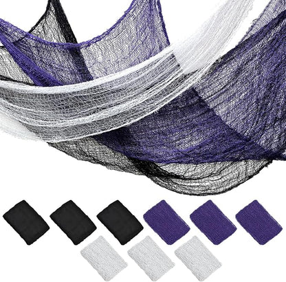 ZeeDix 9 Pack Halloween Creepy Cloth 30 x 75 Inch Spooky Scary Gauze Cloth Creepy Cheesecloth for Halloween Party Supplies Outdoor Yard Home Wall Doorways(Black, White, Purple)