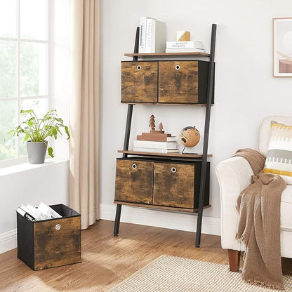 SONGMICS Storage Cubes, Set of 6 Storage Bins with Handles, Foldable Oxford Fabric and Non-Woven Fabric Storage Boxes, 11.8 x 11.8 x 11.8 Inches, Rustic Brown and Black URFB102B01