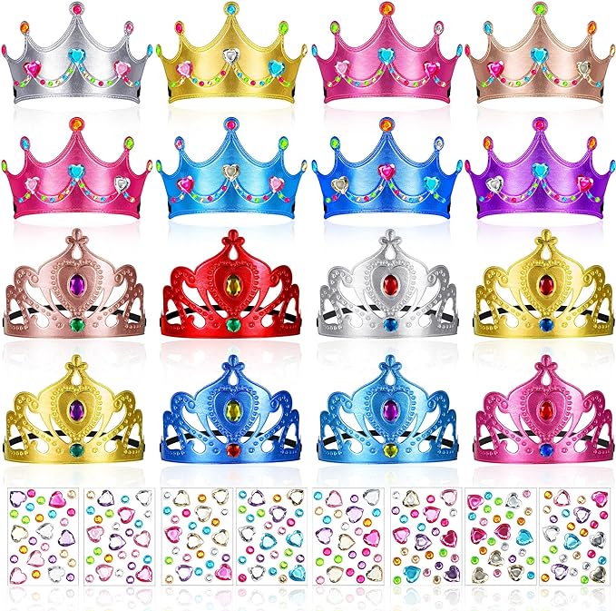 Yaomiao 44 Pcs Foam Crowns for Kids Princess Tiaras Crowns Bulk Diamond Sticker Making Kits for Birthday Party Supplies