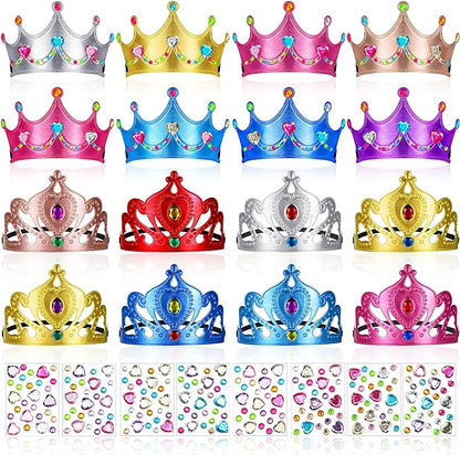 Yaomiao 44 Pcs Foam Crowns for Kids Princess Tiaras Crowns Bulk Diamond Sticker Making Kits for Birthday Party Supplies