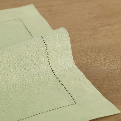 Solino Home Linen Cloth Placemats Set of 6-100% Pure Linen Hemstitch Sage Green Placemats 14 x 19 Inch - Classic Hemstitch Table Place Mats for Fall, Autumn, Christmas, Winter, New Year