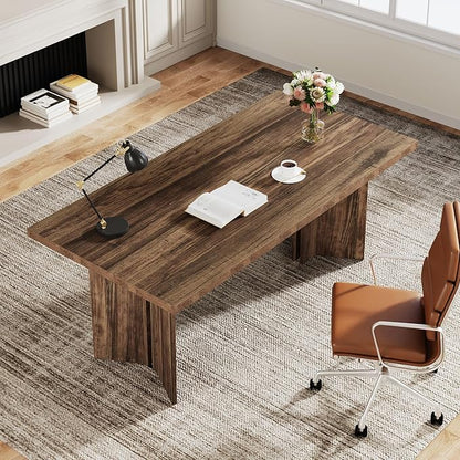 Tribesigns 63-inch Executive Desk, Vintage Office Computer Desk with Large Tabletop, Farmhouse Wood Writing Conference Table Workstation for Home Office, Study, Dark Brown