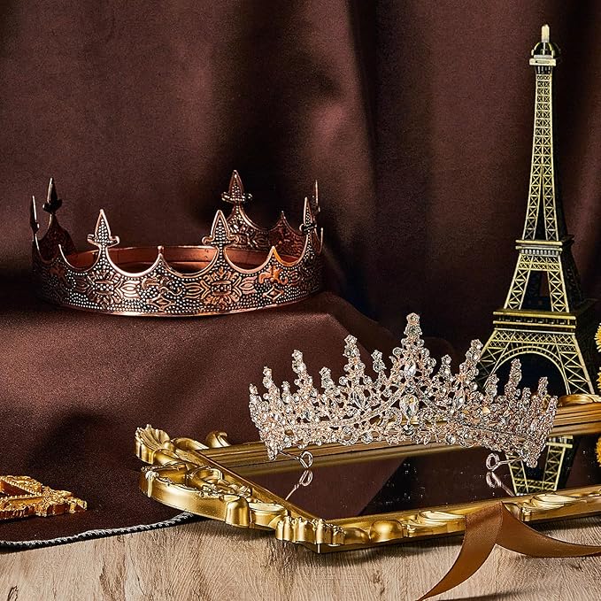 Sureio 2 Pcs King and Queen Crowns Set Antique Baroque Royalty Tiaras Costume Accessories for Halloween Couple Cosplay, Birthday Wedding Prom Party(Novel Style)
