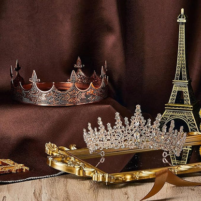 Sureio 2 Pcs King and Queen Crowns Set Antique Baroque Royalty Tiaras Costume Accessories for Halloween Couple Cosplay, Birthday Wedding Prom Party(Novel Style)