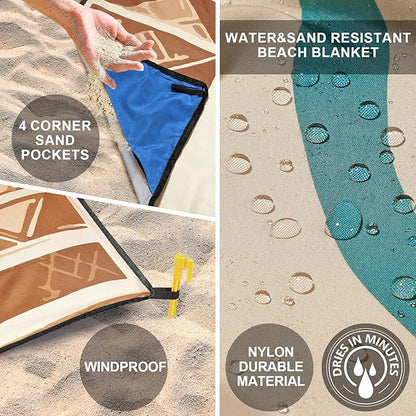 Beach Blanket Waterproof Sandproof Beach Mat 79" X 83"/10'x9'for 2-8 Adults Quick Drying Outdoor Picnic Mat Beach Accessories for Travel, Camping, Hiking