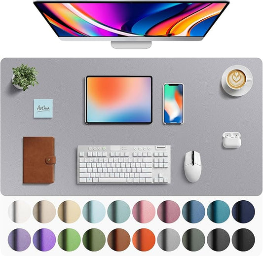 Aothia Faux Leather Desk Mat - Large Mouse Pad, Non-Slip PU Leather Blotter, Waterproof Writing Surface for Office and Home (Light Grey, 40" x 24")