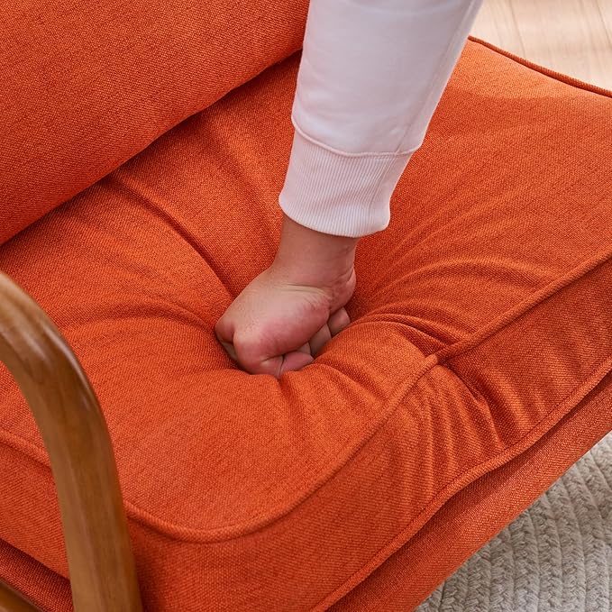 Karl home Accent Chair Mid-Century Modern Chair with Pillow Linen Fabric Upholstered Lounge Arm Chair with Solid Wood Frame & Soft Cushion for Living Room, Bedroom, Balcony, Burnt Orange