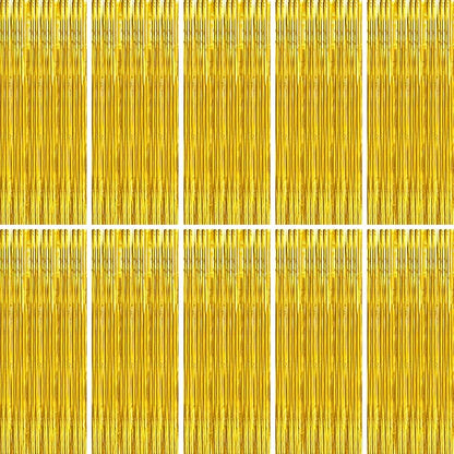 BTSD-home 10 Pack Gold Foil Fringe Curtain, Metallic Photo Booth Backdrop Tinsel Door Curtains for Wedding Birthday Bridal Shower Baby Shower Bachelorette Christmas Party Decorations(8ft x 3ft)