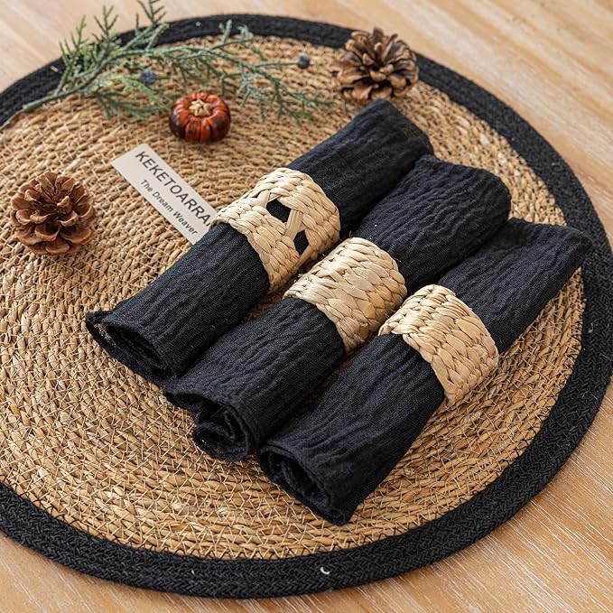 Cheesecloth 17x17 Inches Cloth Napkins Reusable Handmade Washable Table Napkins for Lunch Dinner Wedding Baby Shower Bridal Shower Party Rustic Boho Decorations Bulk Set of 6 Black