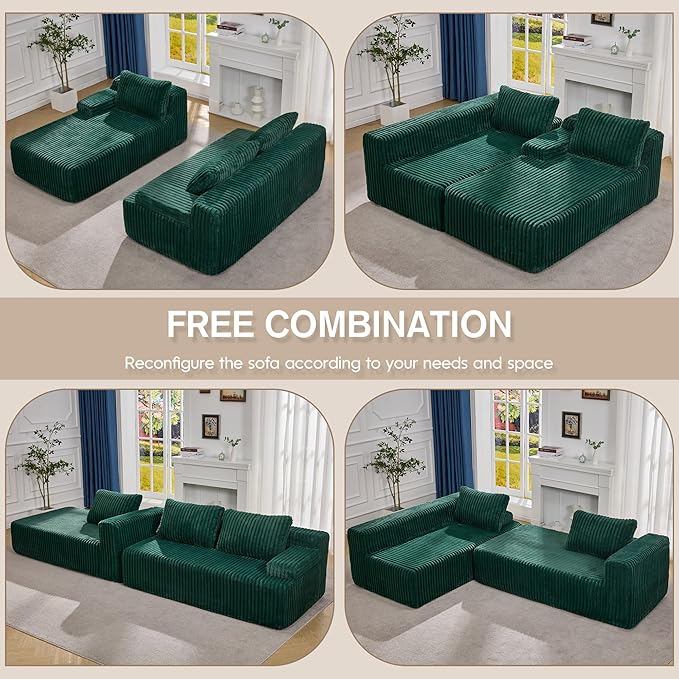 Hobestluk Modular Sectional Sofa Couches L-Shape Couch 3 Seat Modular Sofa Memory Foam Sectional Couches for Living Room, Cloud Couch with Oversized Chaise (108" Left Facing Chaise)
