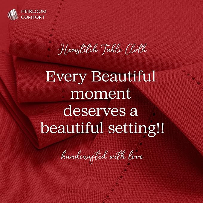 Red Cotton Tablecloth, Table Cover 52x70 Inch, Fits 4-6 Seats, Soft, Washable, Wrinkle Resistant, Rectangle Table Cloth for Dining, Anniversaries, Festive Gatherings, Family Dinner
