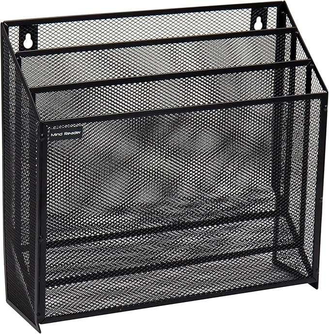 Mind Reader Vertical File Storage, Desktop Organizer, Wall Mount, Office, Metal Mesh, 12.5"L x 3.75"W x 11.5"H, Black