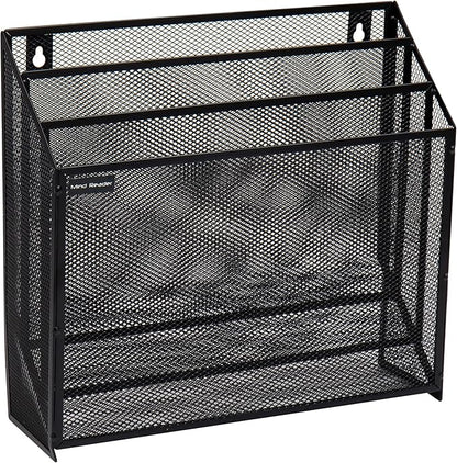 Mind Reader Vertical File Storage, Desktop Organizer, Wall Mount, Office, Metal Mesh, 12.5"L x 3.75"W x 11.5"H, Black