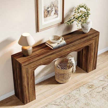 Tribesigns 63" Farmhouse Console Table, Wooden Couch Table Behind Sofa with Storage, Long Entryway Sofa Station, Narrow Console Stand with Base, Hallway Stand for Entryway (1, Rustic Brown)