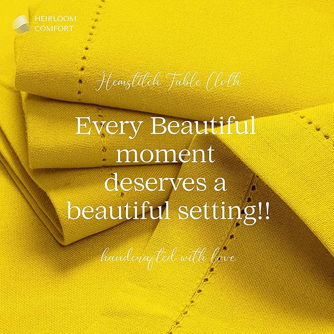 Lemon Yellow Rectangle Table Cloth, 60x102 Inch, 100% Cotton, Fits 8-10 Seats, Washable, Wrinkle Resistant, Durable, Dining Table Cover for Dinner, Birthdays, Baby Showers, Spring