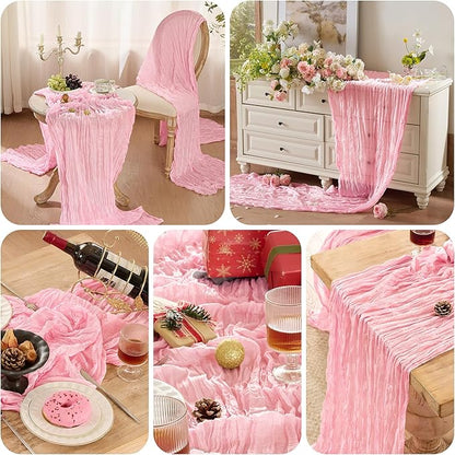 6 Pack Cheesecloth Table Runner 120 Inch Boho Rustic Gauze 10 FT Light Pink Cheese Cloths Table Runners Decorations for Spring Summer Birthday Party Baby Shower Wedding Holiday Home Decor