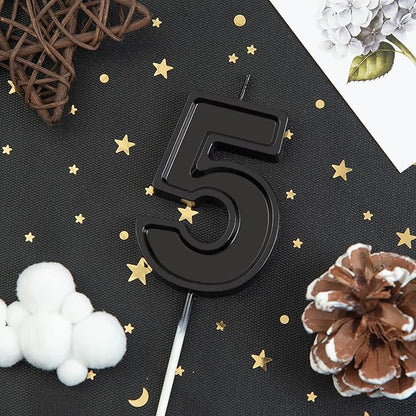 PHD CAKE 2.76 Inch Luxe Black 5 Number Birthday Candles, Black Number Candles, Cake Number Candles, Party Celebration