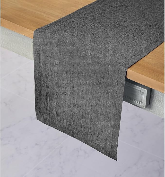Solino Home Linen Small Table Runner 60 Inches - Athena, 100% Pure Linen Charcoal Grey Table Runner 14 x 60 Inch Ideal for Dresser and Coffee Tables - Winter, Thanksgiving