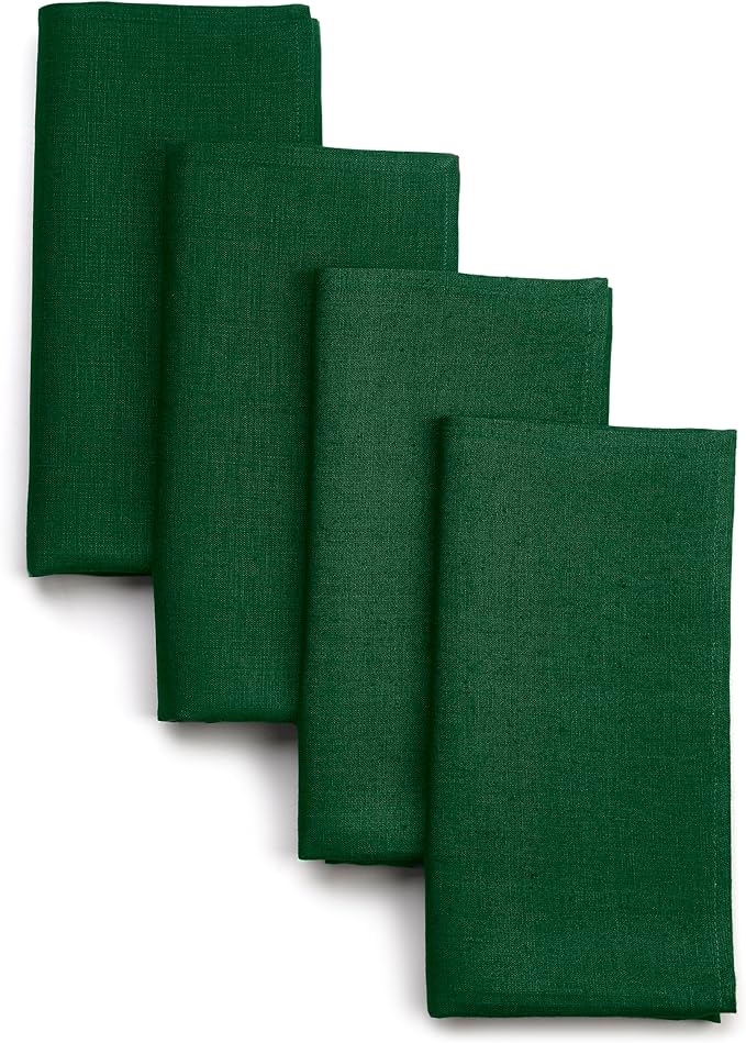 D'Moksha Homes Forest Green Linen Napkins 18 x 18 Inch - 100% Pure Linen Cloth Washable Dinner Napkins Set of 4 for Winter, Christmas, Holiday