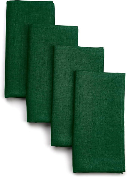 D'Moksha Homes Forest Green Linen Napkins 18 x 18 Inch - 100% Pure Linen Cloth Washable Dinner Napkins Set of 4 for Winter, Christmas, Holiday