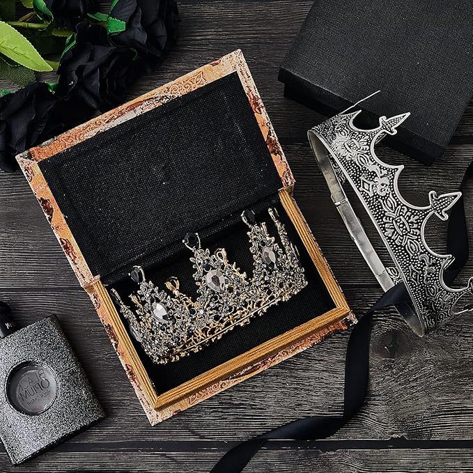 Sureio 2 Pcs King and Queen Crowns Set Antique Baroque Royalty Tiaras Costume Accessories for Halloween Couple Cosplay, Birthday Wedding Prom Party(Gothic Style)