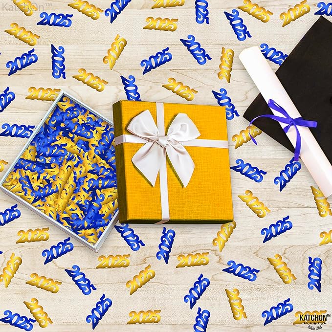 KatchOn, Blue and Gold 2025 Graduation Confetti - Pack of 500 | 2025 Grad Confetti for Blue and Gold Graduation Decorations 2025 | Class of 2025 Decoration, Prom Decorations 2025