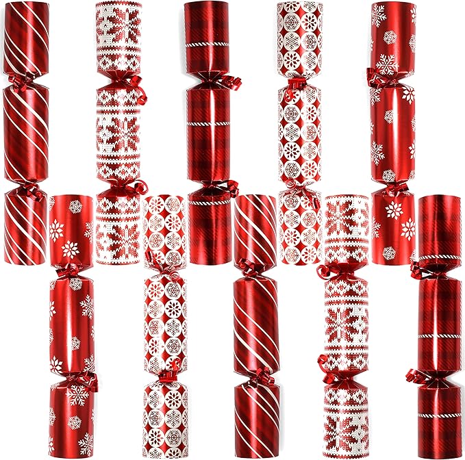 JOYIN 10 Pack Christmas Party Favor Non-Snap Red Deluxe Snowflake Design Party Table Favors with Holiday Party Favor Supplies for Kids and Adults, Christmas Parties, Dinners and Holidays