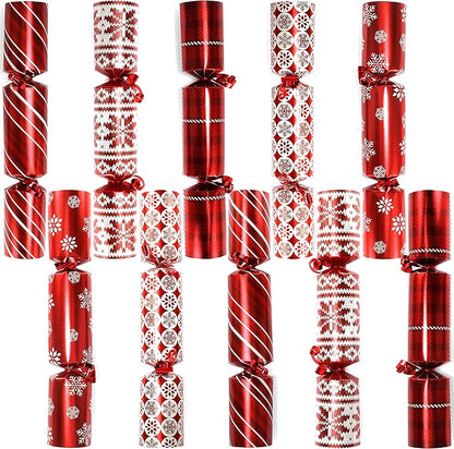 JOYIN 10 Pack Christmas Party Favor Non-Snap Red Deluxe Snowflake Design Party Table Favors with Holiday Party Favor Supplies for Kids and Adults, Christmas Parties, Dinners and Holidays