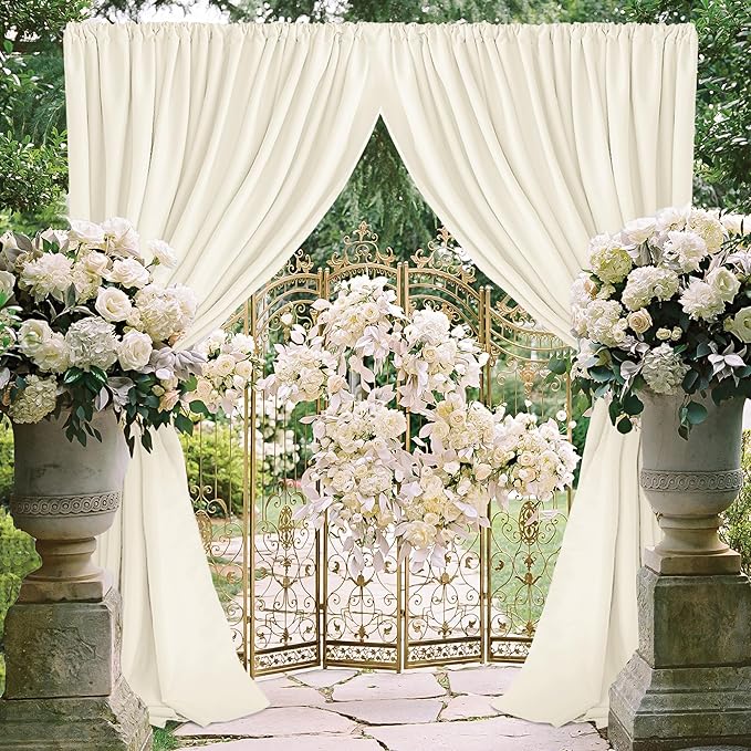 Hiasan Champagne Screen Backdrop Curtains for Parties, Polyester Photography Backdrop Drapes for Family Gatherings, Wedding Decorations, 5ftx7ft, Set of 2 Panels
