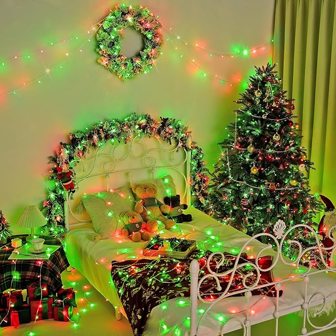 JMEXSUSS 600 LED Christmas String Lights Outdoor, Red White and Green Lights Clear Wire, Christmas Twinkle String Lights Plug in for Tree Christmas Decorations