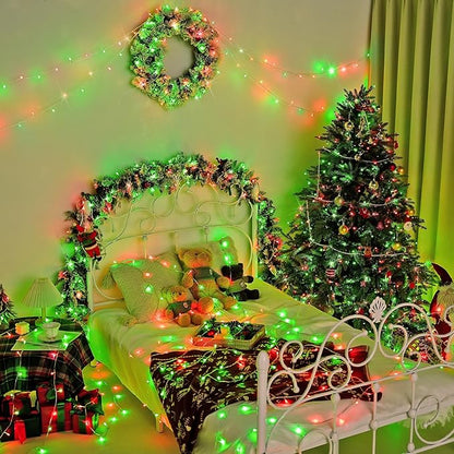 JMEXSUSS 600 LED Christmas String Lights Outdoor, Red White and Green Lights Clear Wire, Christmas Twinkle String Lights Plug in for Tree Christmas Decorations