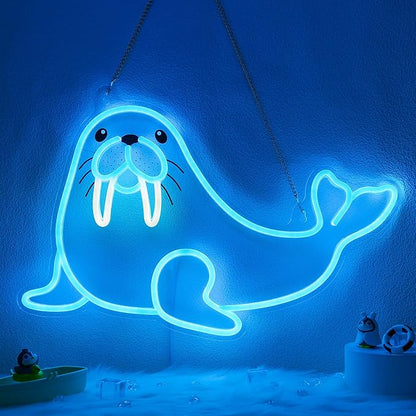 Walrus Neon Sign, Dimmable Wall Decor Light. Birthday Party Decorations for Home, Patio, Garden, Bars, Restaurants, Hotels, Stores, Clubs, Gift for Friends Family and Kids