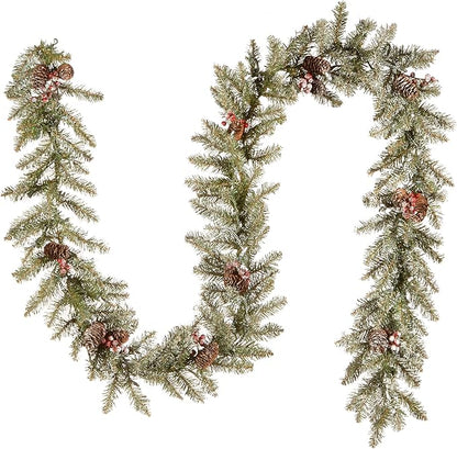 National Tree Company Artificial Christmas Garland, Green, Dunhill Fir, Decorated with Pine Cones, Berry Clusters, Frosted Branches, Christmas Collection, 9 Feet
