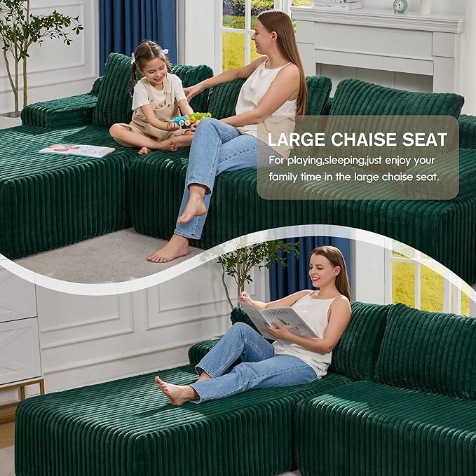 Hobestluk Modular Sectional Sofa Couches L-Shape Couch 3 Seat Modular Sofa Memory Foam Sectional Couches for Living Room, Cloud Couch with Oversized Chaise (108" Left Facing Chaise)