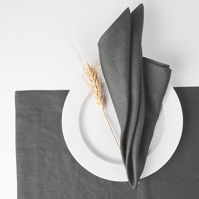 D'Moksha Homes Charcoal Grey Linen Napkins 18 x 18 Inch - 100% Pure Linen Cloth Washable Dinner Napkins Set of 4 for Winter, Christmas, Holiday