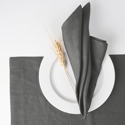 D'Moksha Homes Charcoal Grey Linen Napkins 18 x 18 Inch - 100% Pure Linen Cloth Washable Dinner Napkins Set of 4 for Winter, Christmas, Holiday