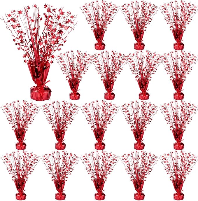 Crowye 18 Pcs Foil Spray Centerpiece Christmas Party Winter Star Table Decoration Burst Metallic Table Centerpieces for Birthday Party Season Holiday(Red)