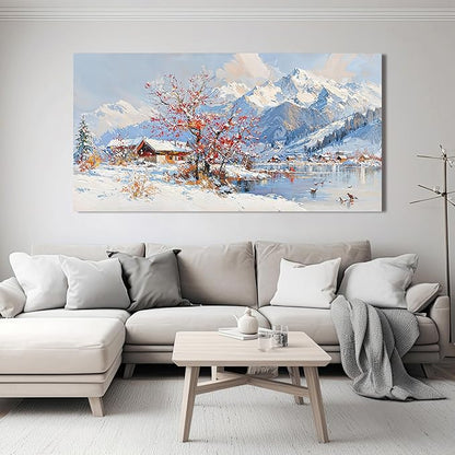 Canvas Wall Art Prints Large Wall Art Pictures for Living Room Landscape Farmhouse Wall Art Decor Canvas Art Wall Decor Red Tree Flower Artwork For Walls Bedroom Office Home Wall Decor 24" X 48"