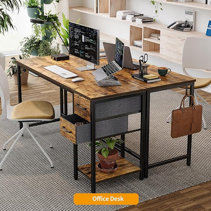 CubiCubi Computer Desk with 2 Drawers, 40 Inch Small Home Office Desk with Storage Study Writing Table, Light Brown