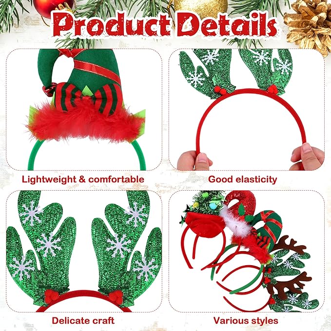 Aodaer 16 Pcs Christmas Party Favors, Christmas Glasses and Headbands Ornaments, Xmas Head Boppers and Glitter Eyewear Costume Accessories for Xmas Party Supplies & Photo Booth
