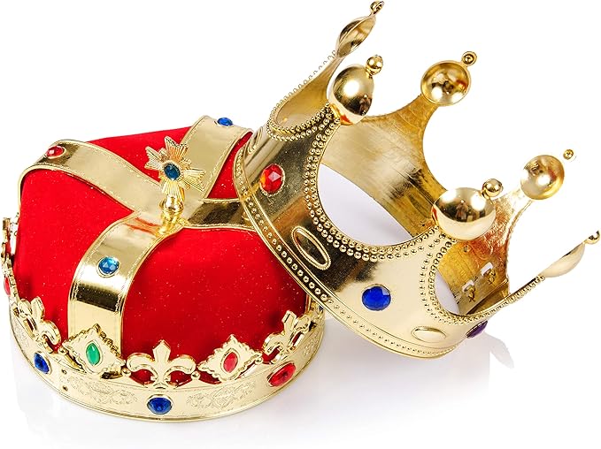 Skeleteen Regal Gold King Crown - Royal Red Felt Imperial Jeweled Mens and Womens Unisex Party Dress Up Accessory Crowns - 1 Piece