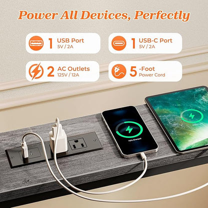 SUPERJARE 102 Inch Sofa Table with 2 Power Outlets and USB-C Ports, 5.9 Inch Narrow Console Table with Storage, Extra-Long, for Entryway Hallway Couch Behind Sofa, Small Spaces, Living Room, Grey
