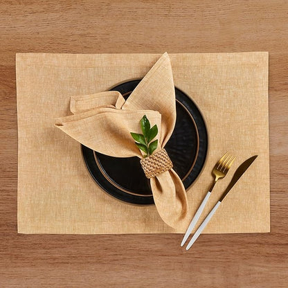 Solino Home Linen Cloth Napkins Set of 4-100% Pure Linen Golden Nugget Dinner Napkins 20 x 20 Inch for Fall, Autumn, Thanksgiving - Athena, Handcrafted and Machine Washable
