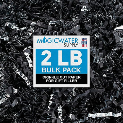 MagicWater Crinkle Cut Paper for Gift Baskets - 2LB - Black & Silver - Perfect for Shredded Paper Filler, Basket Filler, Gift Boxes, Bridesmaid Gifts, Christmas Stuffers & More – For All Occasions