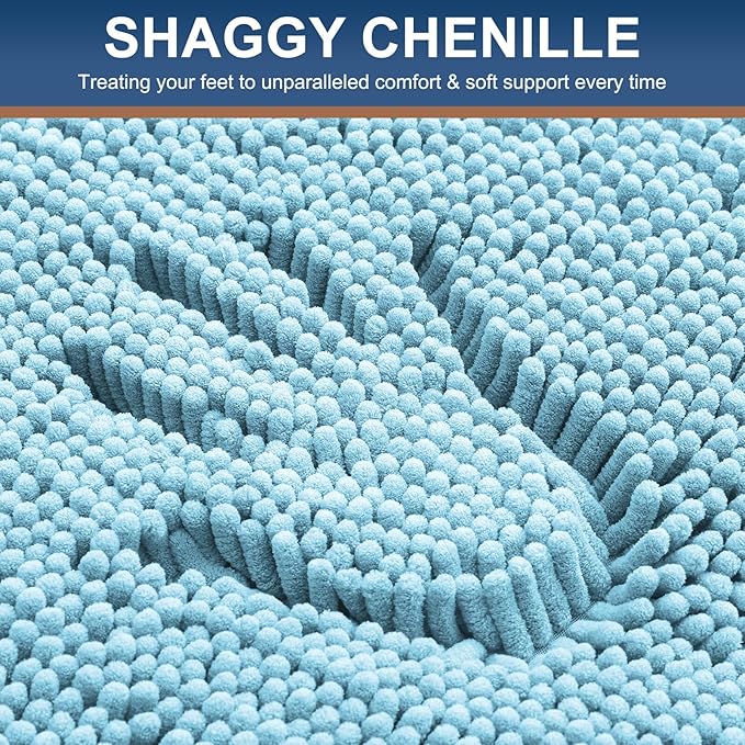 Smiry Luxury Chenille Bathroom Rugs 47x17, Extra Soft and Absorbent Shaggy Bath Mat, Machine Washable, Non-Slip Plush Carpet Runner for Tub, Shower, and Floor, Home Decor Accessories, Sky Blue