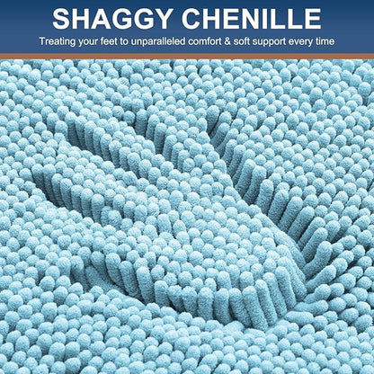 Smiry Luxury Chenille Bathroom Rugs 47x17, Extra Soft and Absorbent Shaggy Bath Mat, Machine Washable, Non-Slip Plush Carpet Runner for Tub, Shower, and Floor, Home Decor Accessories, Sky Blue