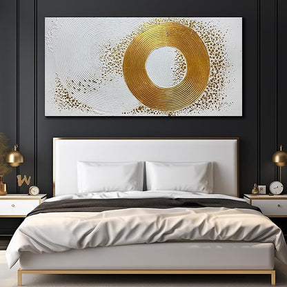 Minimalist Wall Art for Living Room White and Gold Abstract Oil Painting Wall Decor for Office Huge Wall Art for Hotel Size 40 x 80 Inch
